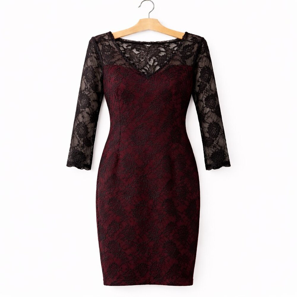ANIMALE | Black & Burgundy Lace Dress – Women’s Medium